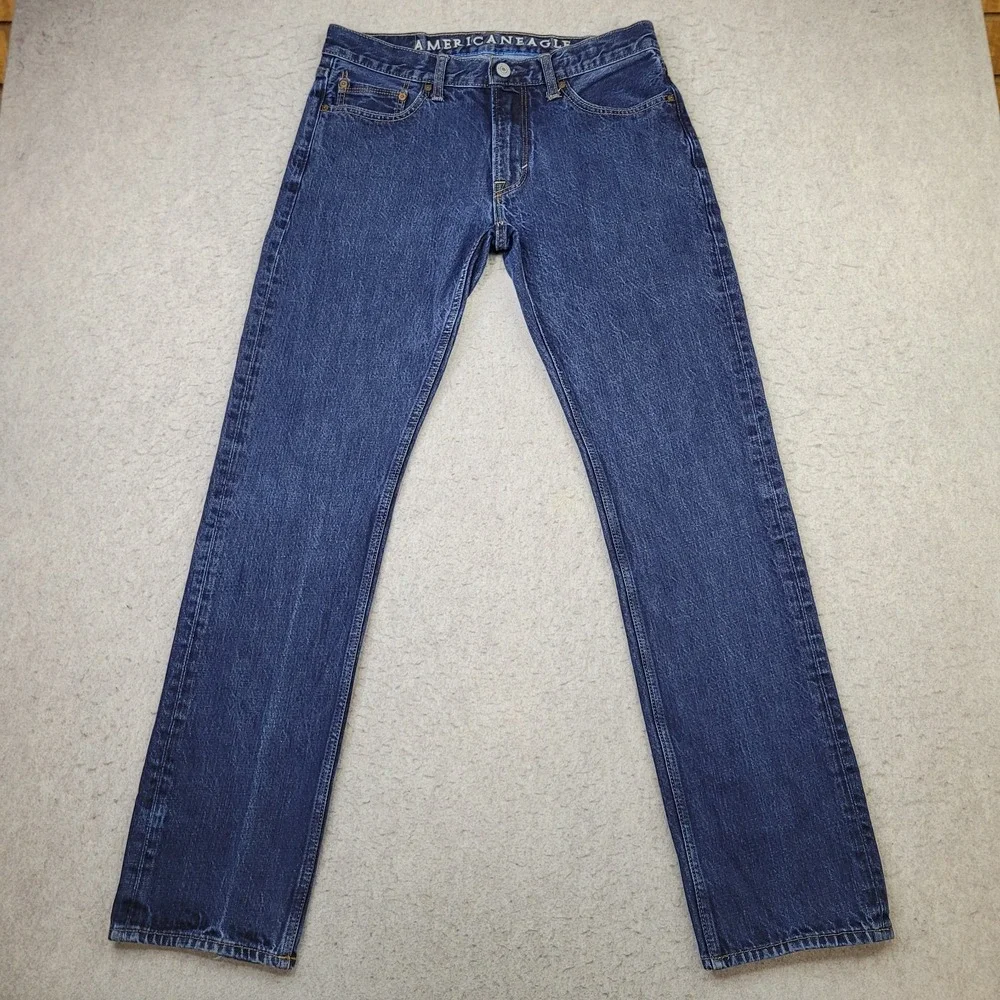 Vintage American Eagle Slim Straight Jeans Mens 32x34 Blue Dark Wash Denim - Picture 1 of 12